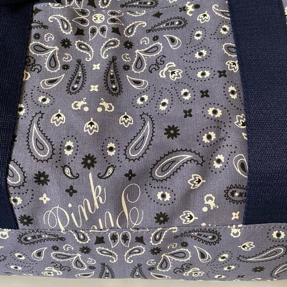 PINK Victoria's Secret Tote Bag Blue Bandana Print Large Travel Beach Carry All - Picture 4 of 14